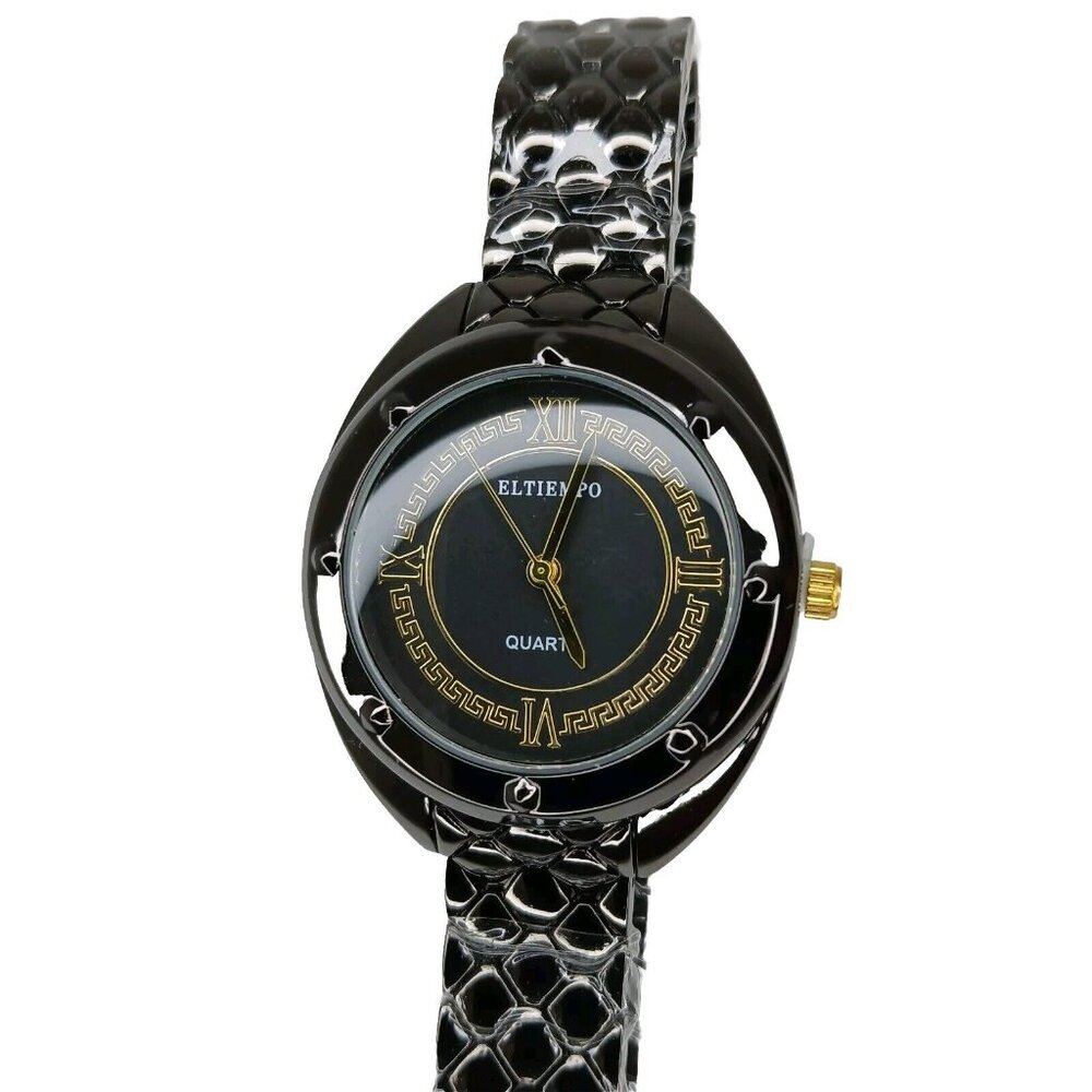 New Eltiempo Black Stainless Steel ladies Watch Water Resistant Quartz